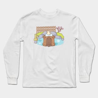 Cute Capybara Relaxing in Onsen Hot Spring Long Sleeve T-Shirt